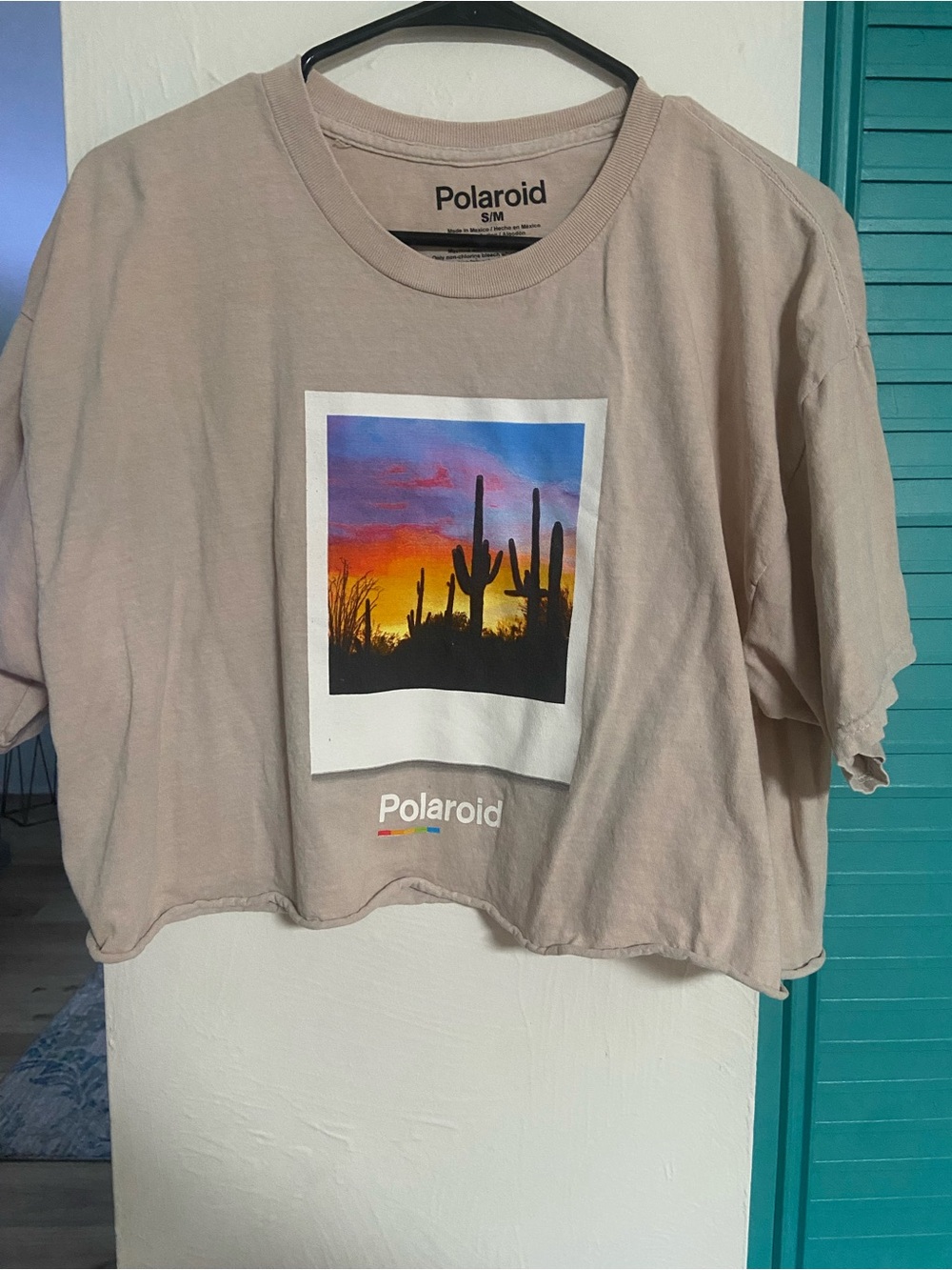 Polaroid Beige Tee with Sunset Cactus Graphic